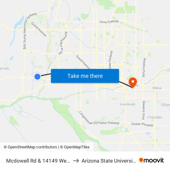 Mcdowell Rd & 14149 West to Arizona State University map