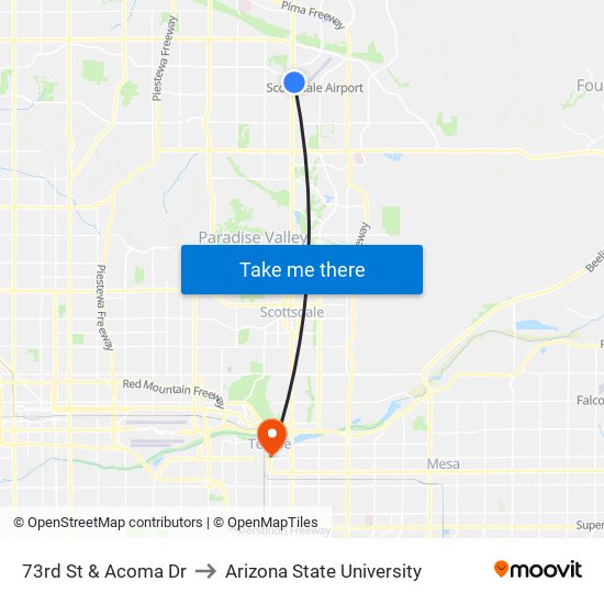 73rd St & Acoma Dr to Arizona State University map