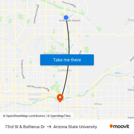 73rd St & Butherus Dr to Arizona State University map