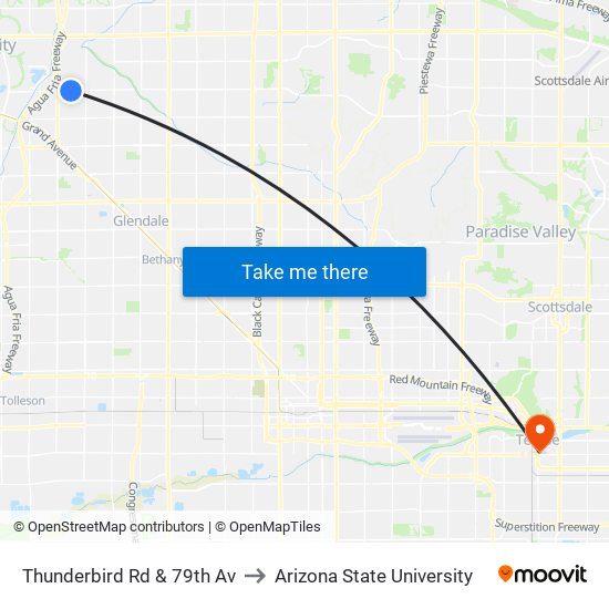 Thunderbird Rd & 79th Av to Arizona State University map
