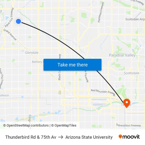 Thunderbird Rd & 75th Av to Arizona State University map