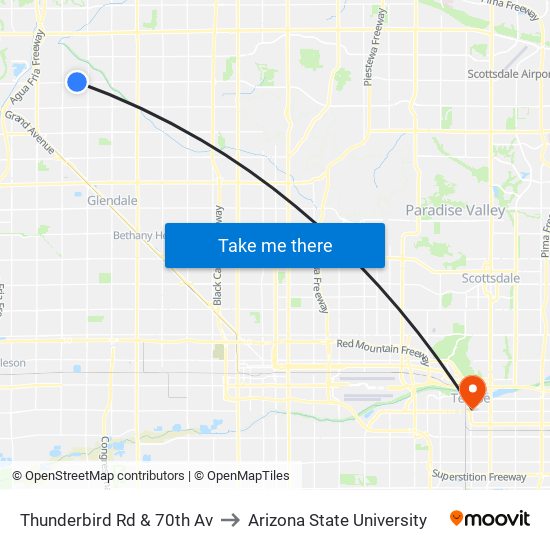 Thunderbird Rd & 70th Av to Arizona State University map