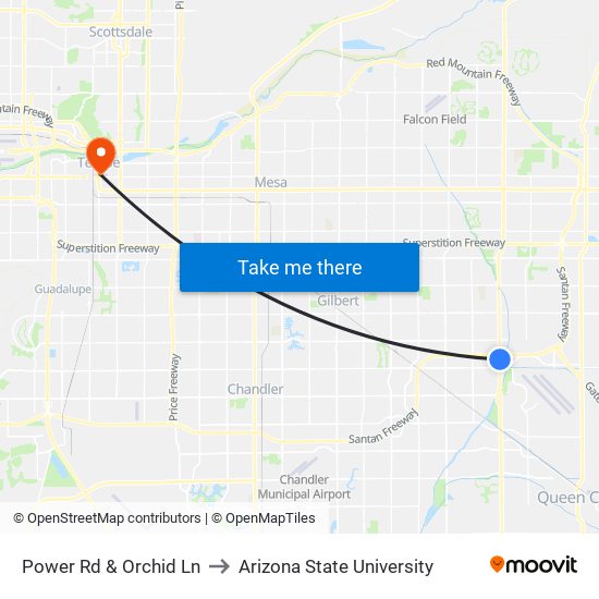 Power Rd & Orchid Ln to Arizona State University map