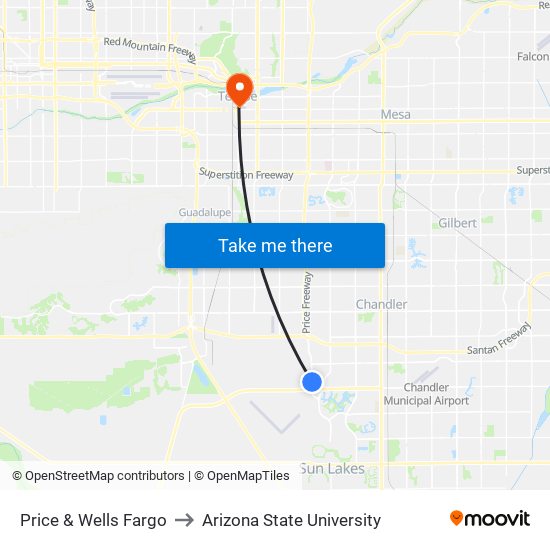 Price & Wells Fargo to Arizona State University map