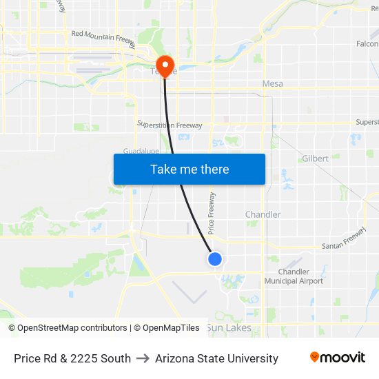 Price Rd & 2225 South to Arizona State University map