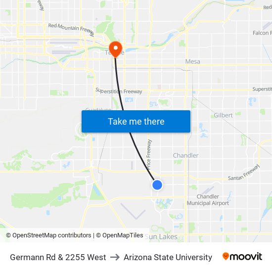 Germann Rd & 2255 West to Arizona State University map