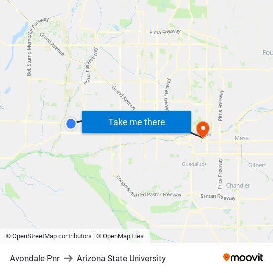 Avondale Pnr to Arizona State University map