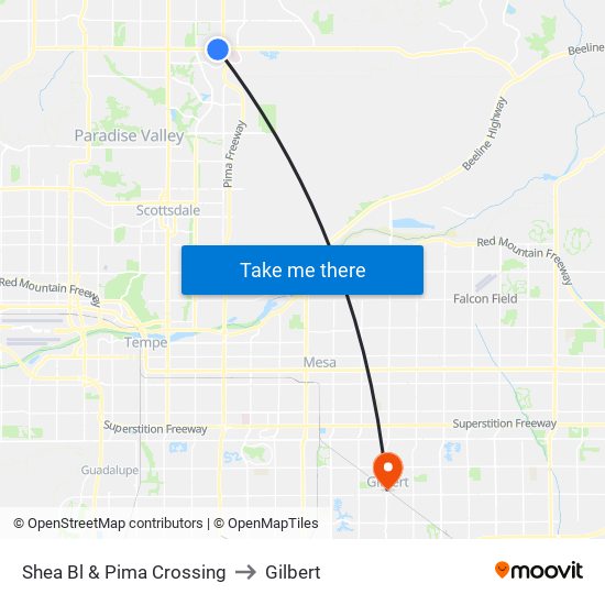 Shea Bl & Pima Crossing to Gilbert map