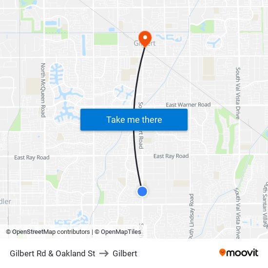 Gilbert Rd & Oakland St to Gilbert map