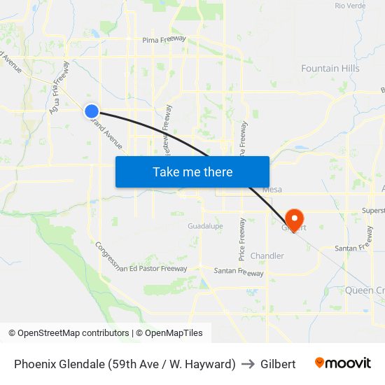 Phoenix Glendale (59th Ave / W. Hayward) to Gilbert map