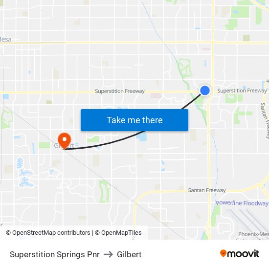 Superstition Springs Pnr to Gilbert map