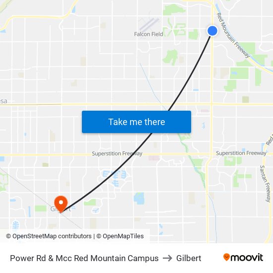 Power Rd & Mcc Red Mountain Campus to Gilbert map