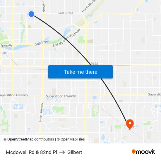 Mcdowell Rd & 82nd Pl to Gilbert map