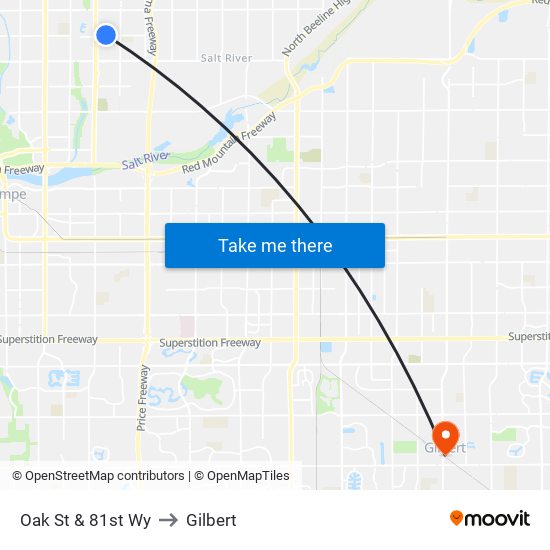 Oak St & 81st Wy to Gilbert map