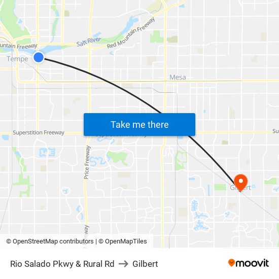 Rio Salado Pkwy & Rural Rd to Gilbert map