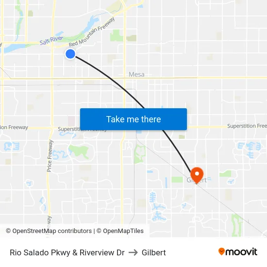 Rio Salado Pkwy & Riverview Dr to Gilbert map