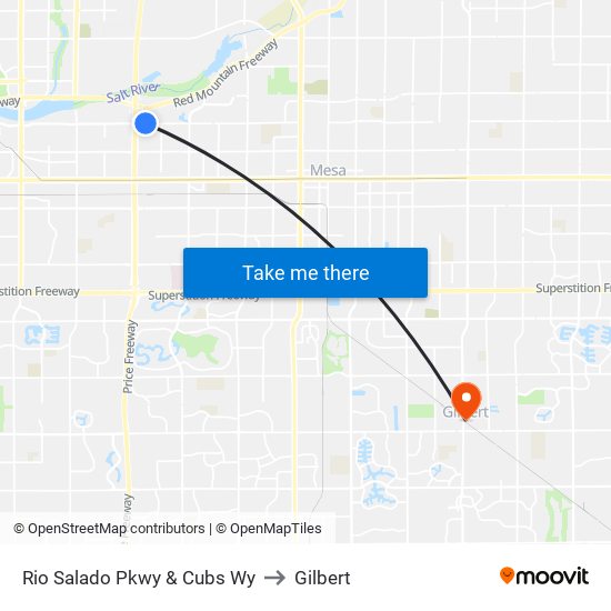 Rio Salado Pkwy & Cubs Wy to Gilbert map