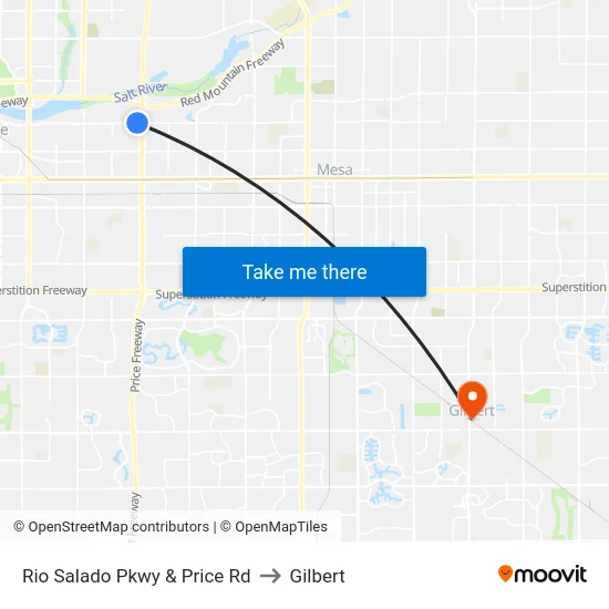 Rio Salado Pkwy & Price Rd to Gilbert map