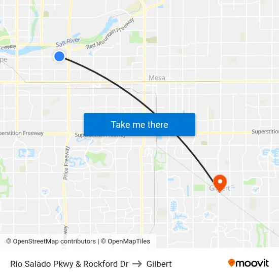 Rio Salado Pkwy & Rockford Dr to Gilbert map