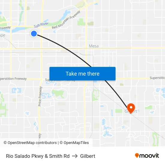 Rio Salado Pkwy & Smith Rd to Gilbert map