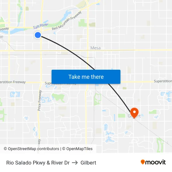 Rio Salado Pkwy & River Dr to Gilbert map