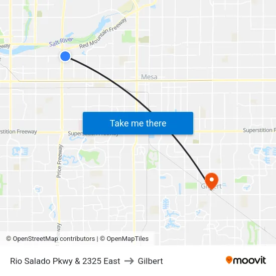 Rio Salado Pkwy & 2325 East to Gilbert map