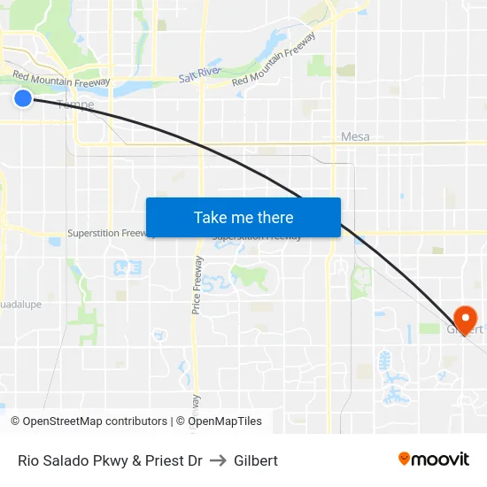 Rio Salado Pkwy & Priest Dr to Gilbert map