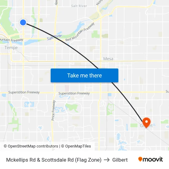 Mckellips Rd & Scottsdale Rd (Flag Zone) to Gilbert map