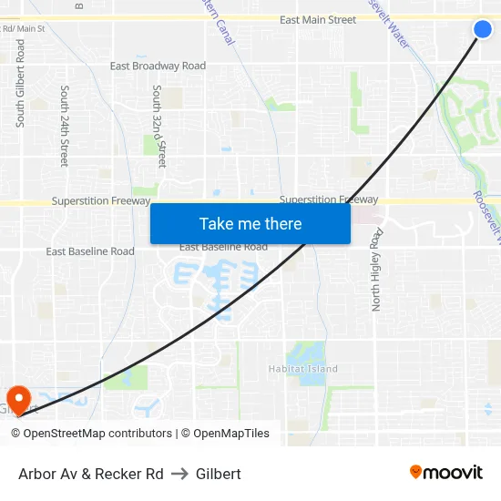 Arbor Av & Recker Rd to Gilbert map