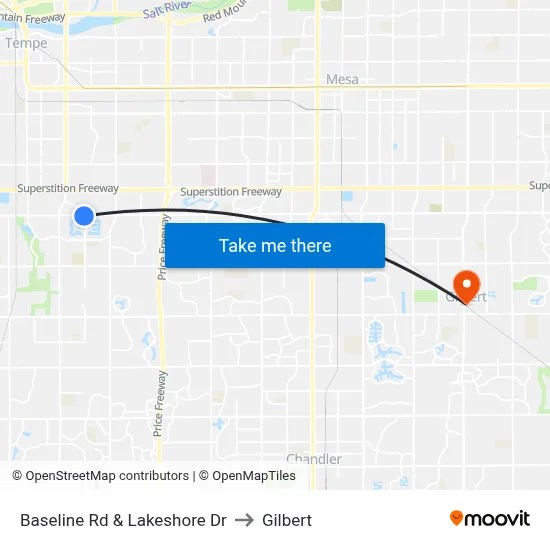 Baseline Rd & Lakeshore Dr to Gilbert map