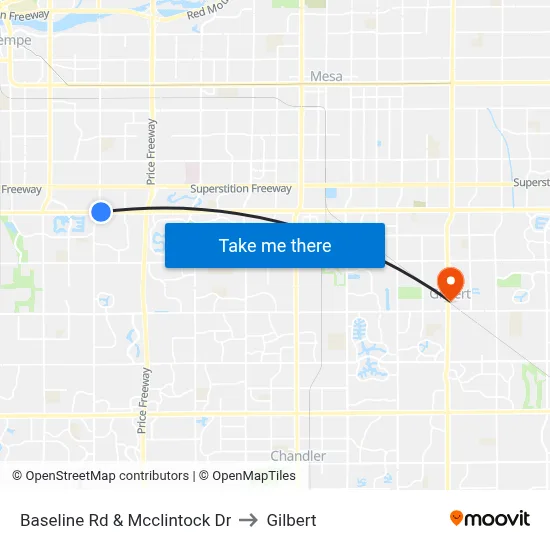 Baseline Rd & Mcclintock Dr to Gilbert map