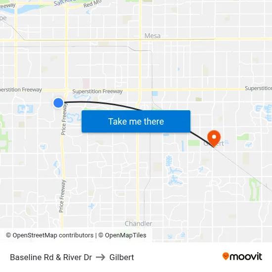 Baseline Rd & River Dr to Gilbert map