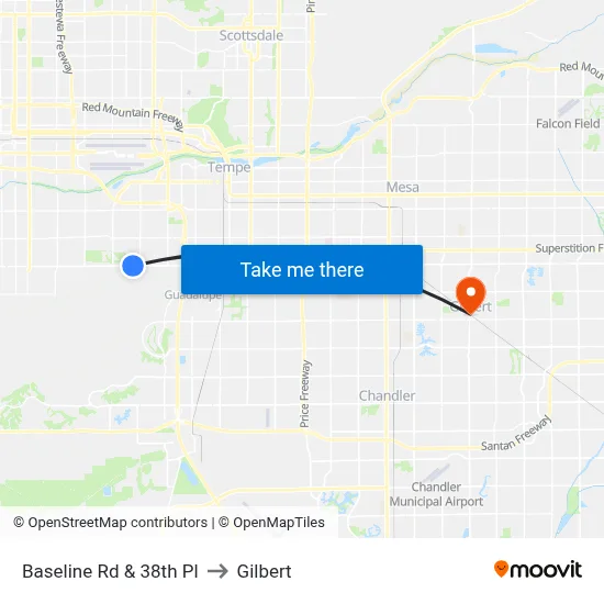 Baseline Rd & 38th Pl to Gilbert map