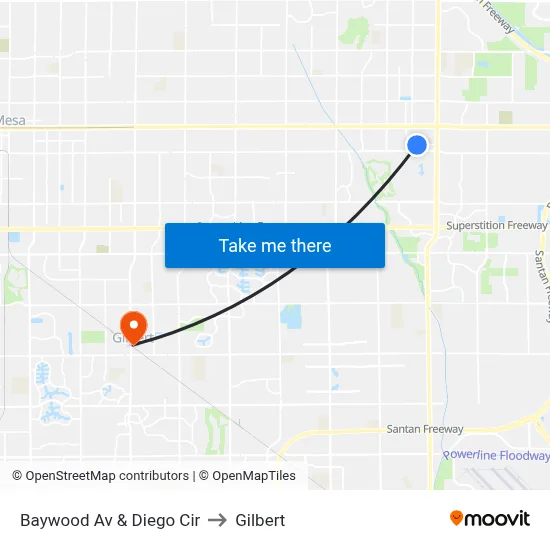 Baywood Av & Diego Cir to Gilbert map