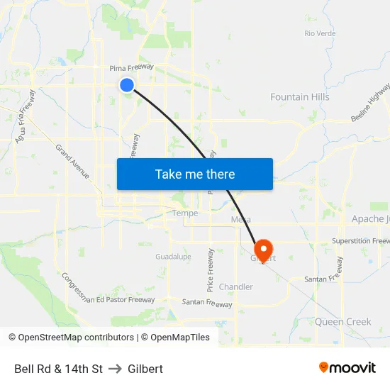 Bell Rd & 14th St to Gilbert map