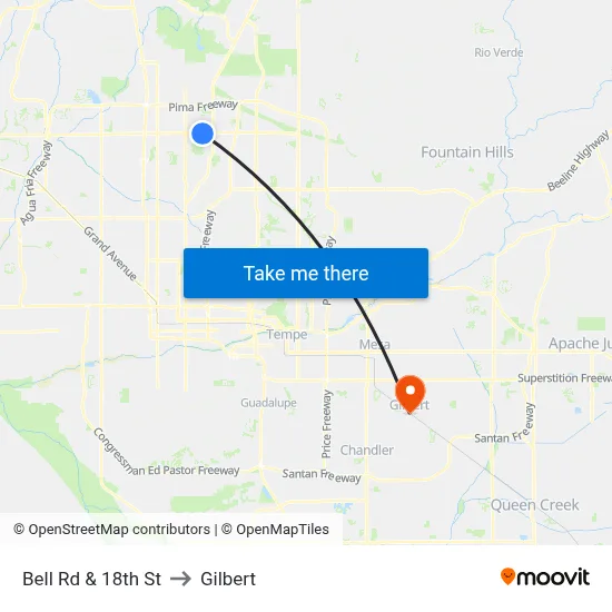 Bell Rd & 18th St to Gilbert map