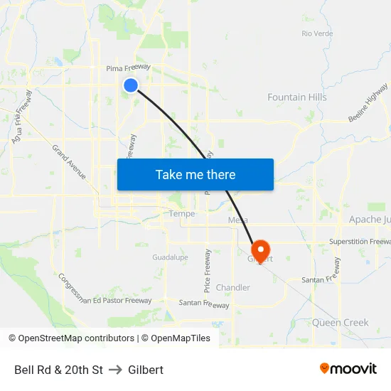 Bell Rd & 20th St to Gilbert map
