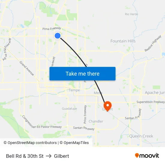 Bell Rd & 30th St to Gilbert map