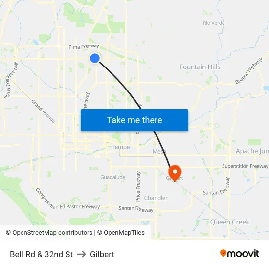 Bell Rd & 32nd St to Gilbert map