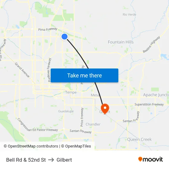 Bell Rd & 52nd St to Gilbert map