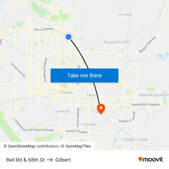 Bell Rd & 68th St to Gilbert map