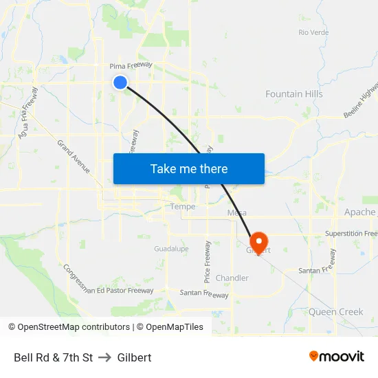 Bell Rd & 7th St to Gilbert map