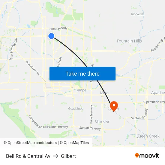 Bell Rd & Central Av to Gilbert map