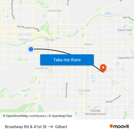 Broadway Rd & 41st St to Gilbert map
