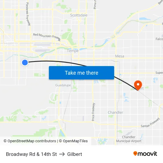 Broadway Rd & 14th St to Gilbert map