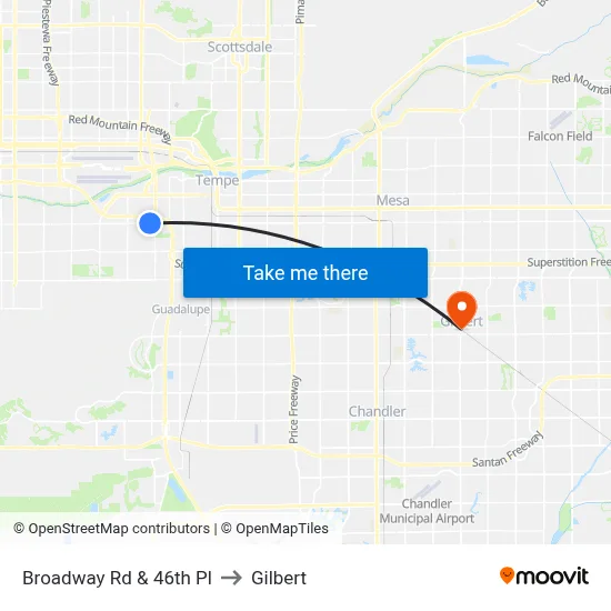 Broadway Rd & 46th Pl to Gilbert map