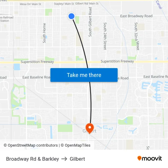 Broadway Rd & Barkley to Gilbert map