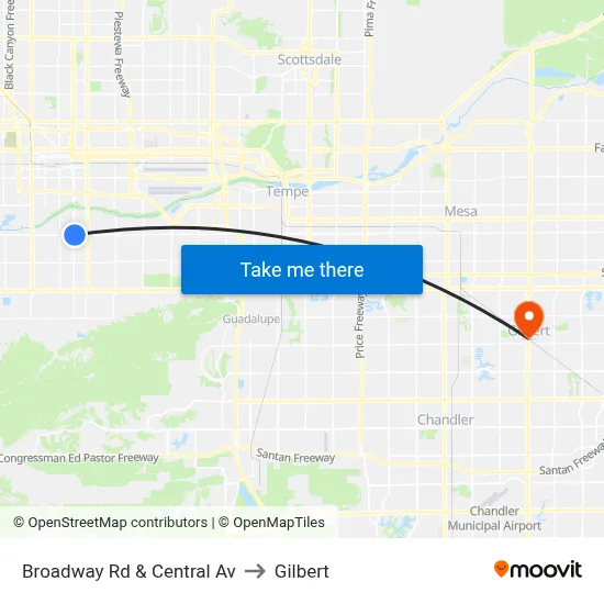 Broadway Rd & Central Av to Gilbert map