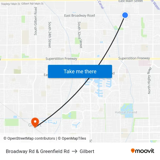 Broadway Rd & Greenfield Rd to Gilbert map