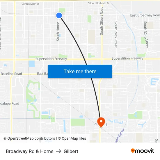 Broadway Rd & Horne to Gilbert map